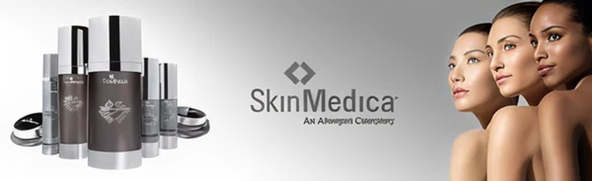 SkinMedica skincare products with diverse models.