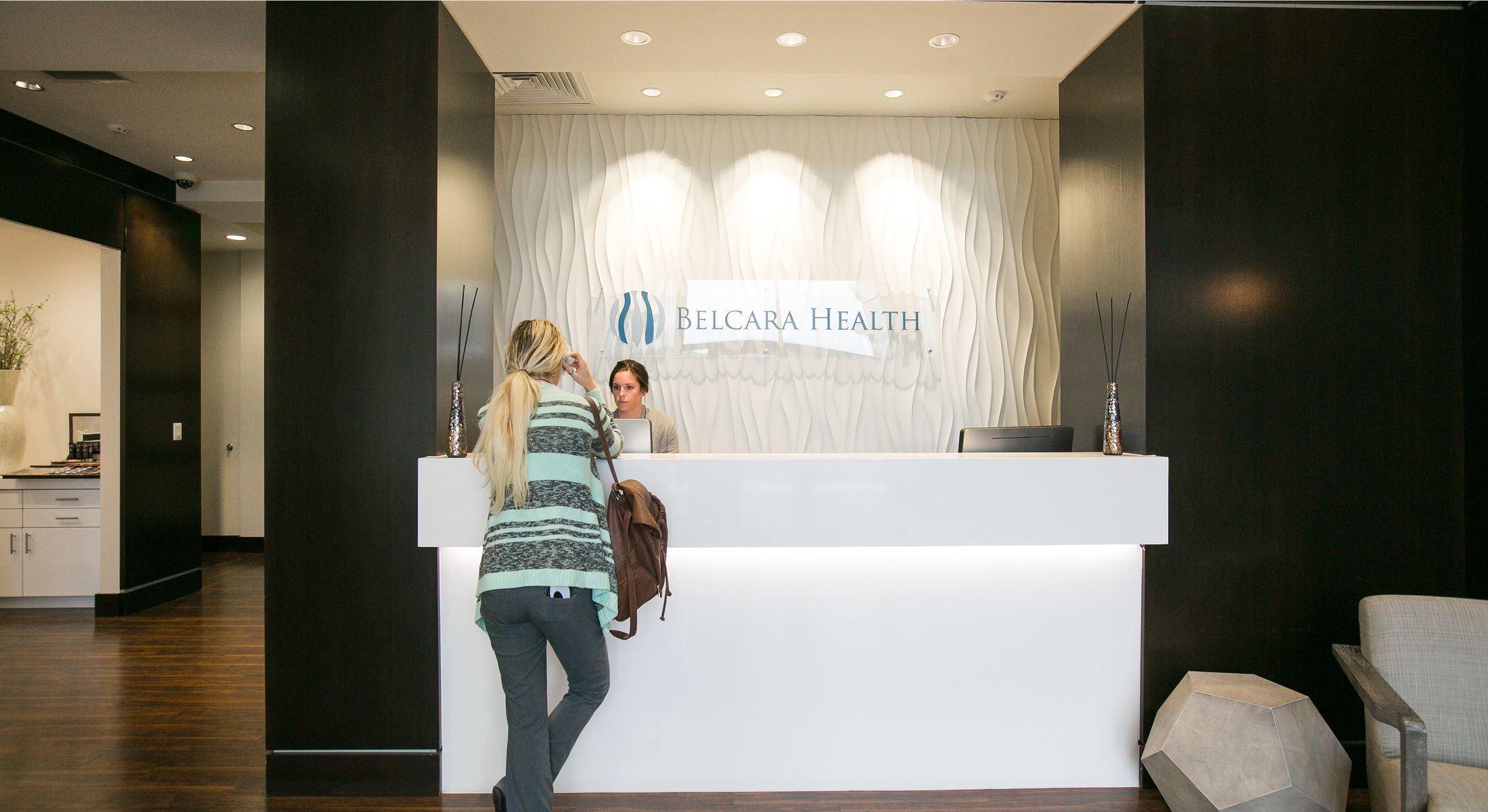 Reception area of Belcara Health office.